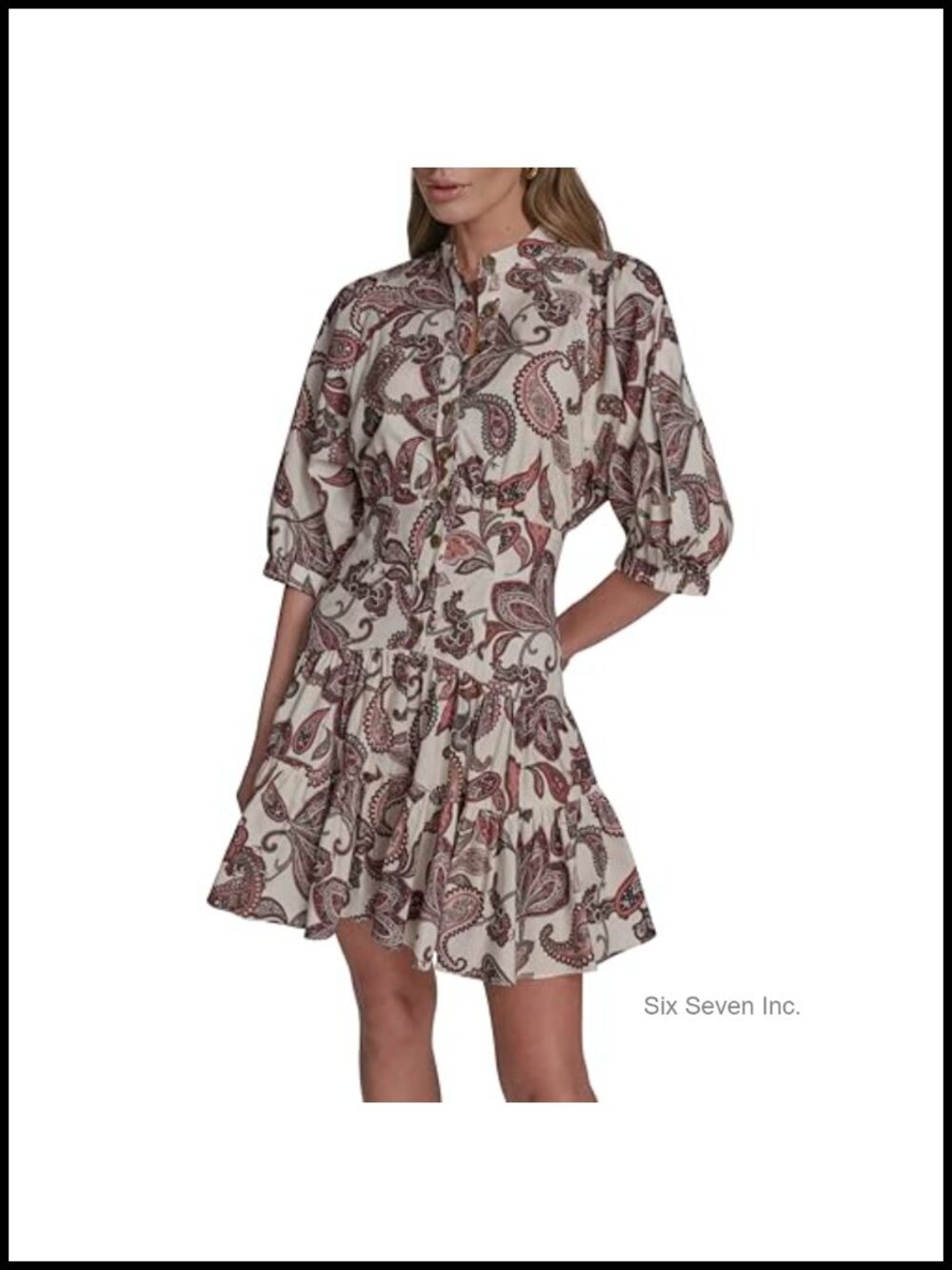 Women's Short Puff Sleeve Fit & Flare Mini Dress Cotton Blend Casual